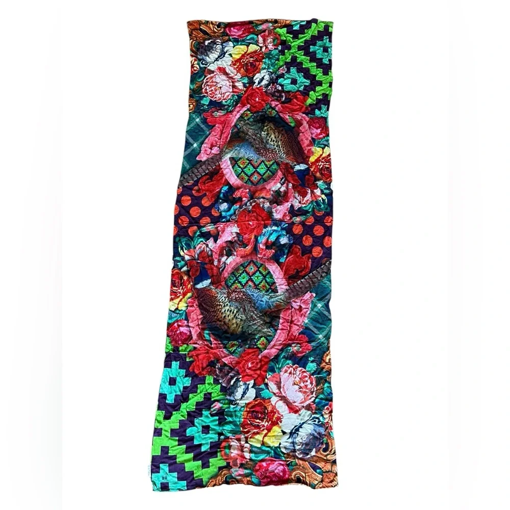 FRONT ROW Ivano Tella X Faja  Lightweight Colorful Pheasant Floral Scarf 74”x25”